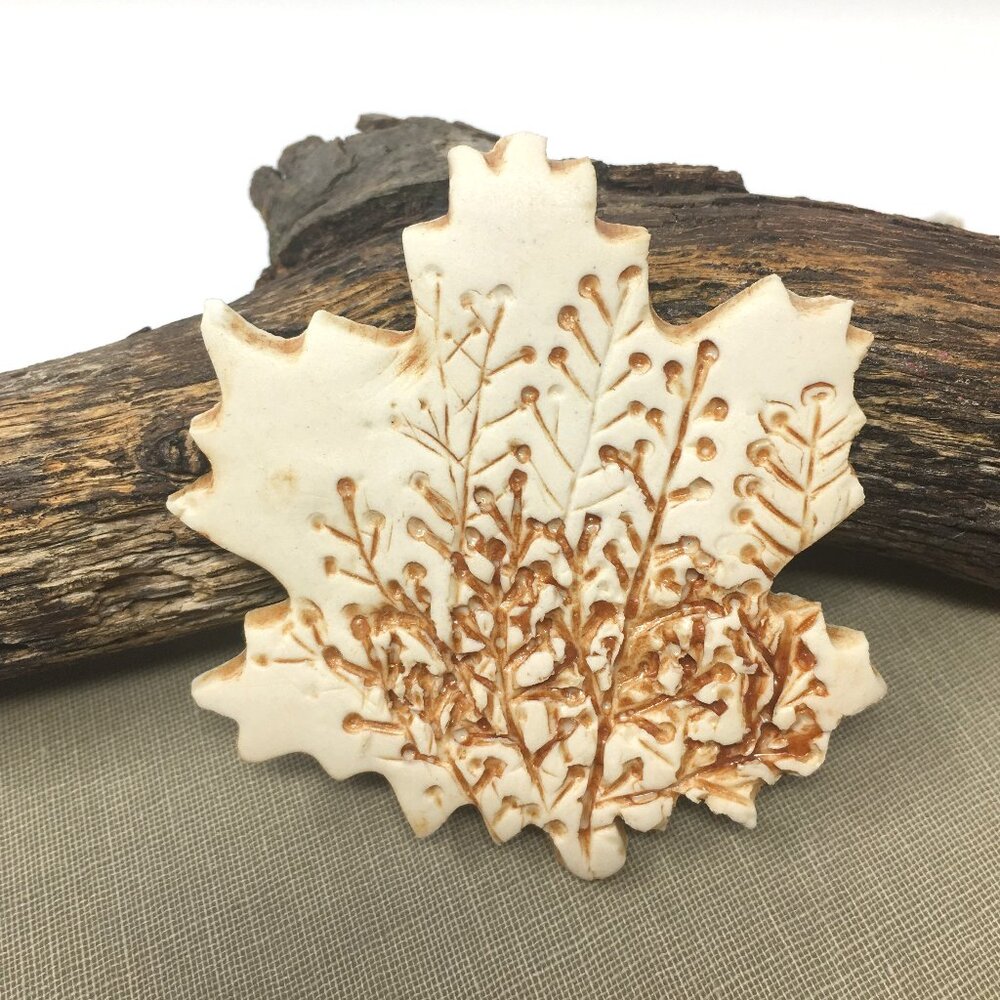 Stamped Unfinished Porcelain Maple Leaf Brooch Pin